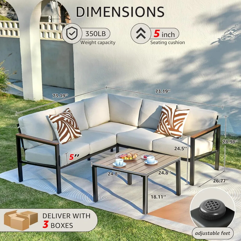 

6 Pieces Patio Furniture Set, Outdoor Couch with Thick Olefin Cushions, Fauxwood Armrest and Tabletop, Ergonomic Design Highback
