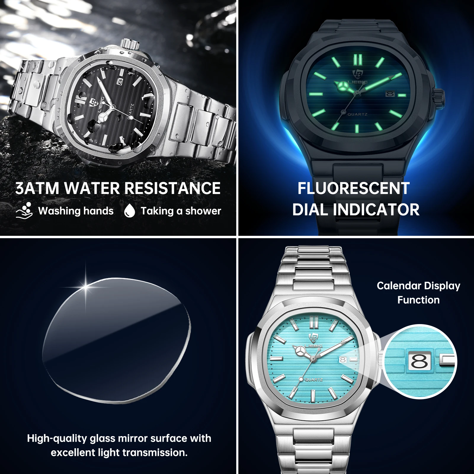 LIEBIG Business Classic Fashion Movement Quartz Watches Lady Luxury Calendar Waterproof Wristwatches For Men Women Reloj Hombre