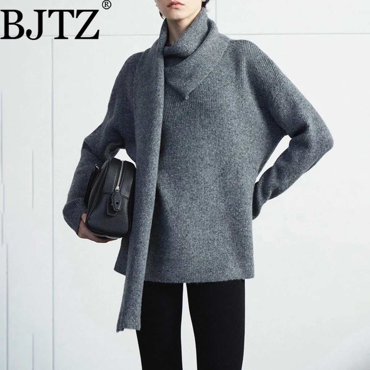 

BJTZ Women’s Solid Color Knit Sweater With Scarf, 50% Wool Blend Thermal Outfits, Cozy Winter Autumn Knitwear Set
