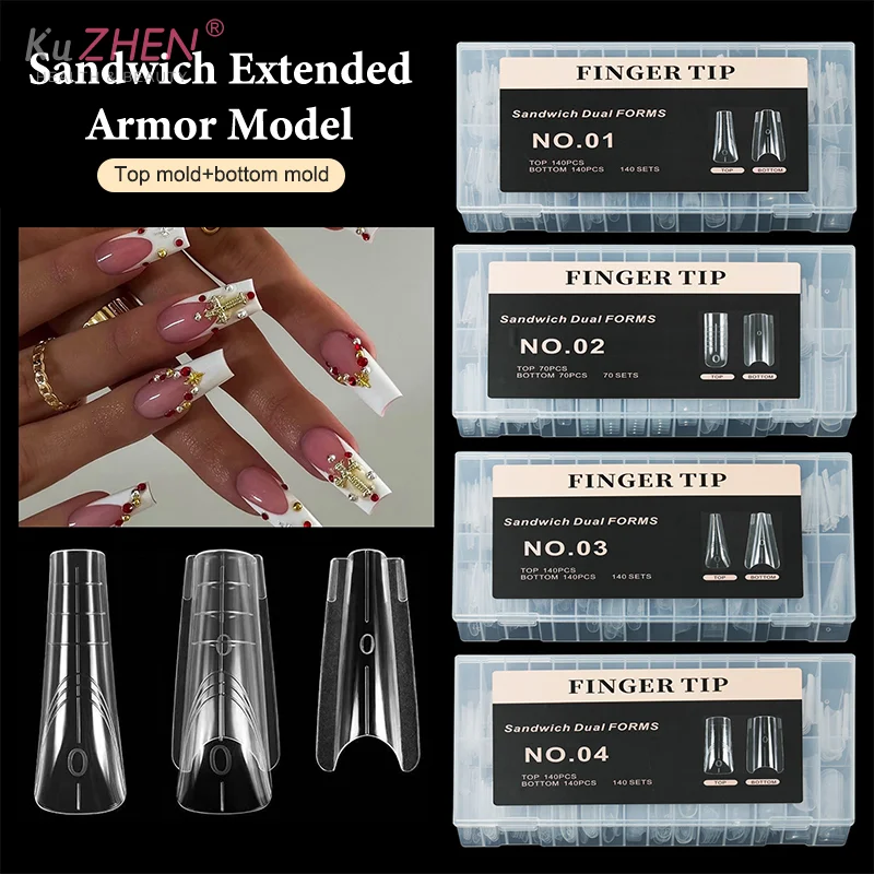 280 قطعة أظافر ساندويتش أشكال مزدوجة وصلات لإطالة الأظافر قالب علوي نعش اللوز أكريليك قوالب سفلية 14 أحجام أشكال أظافر #2
