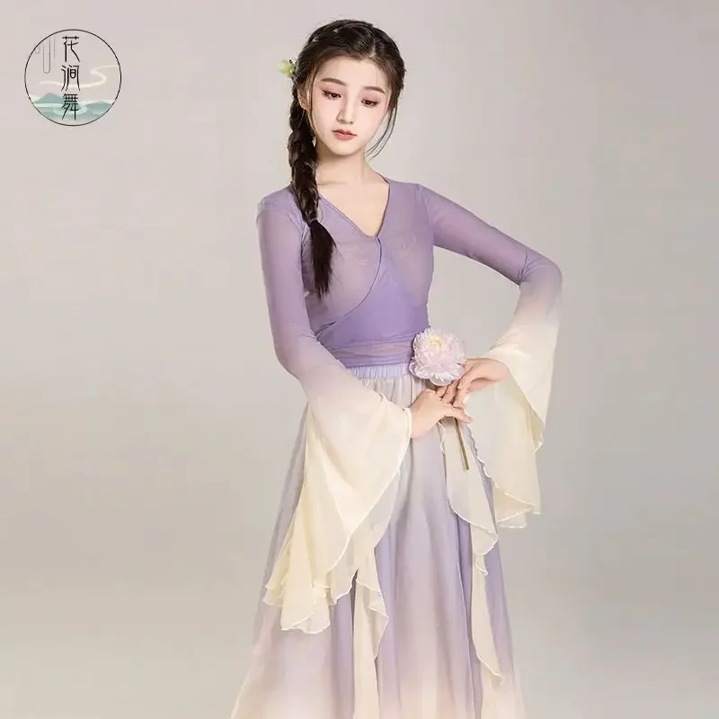 

Classical Dance Costume Fairy Purple Suit Daily Practice Dress Loose Flowing Gauze Chinese Dance Performance Stage Dancewear