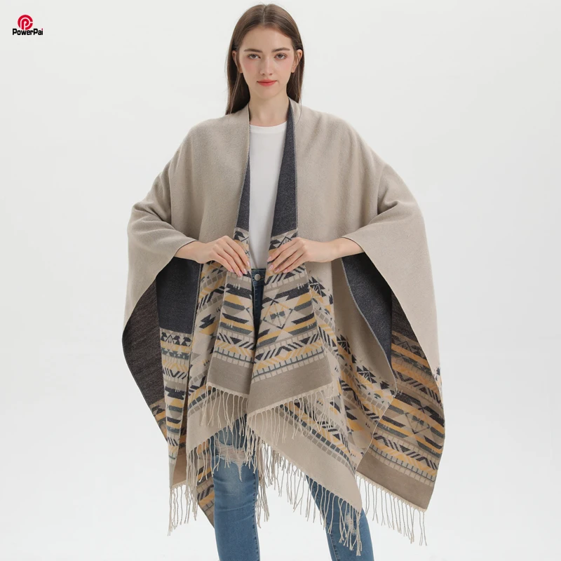 Double Sides Imitate Cashmere Split Cape Shawl Long Leisure Travel Cardigan Wraps Cloak Mantle Women Autumn Winter Gifts