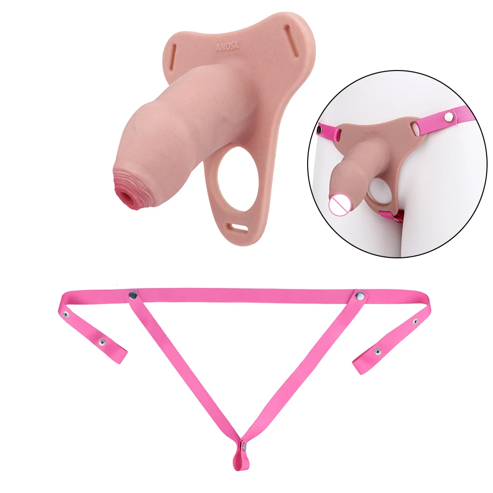 SXXY Silicone Hollow Dildo Male Strapon Chastity Cock Cage  Lifelike Penis Sleeve насадка на член BDSM Sex Toy For Men Adult - view 6