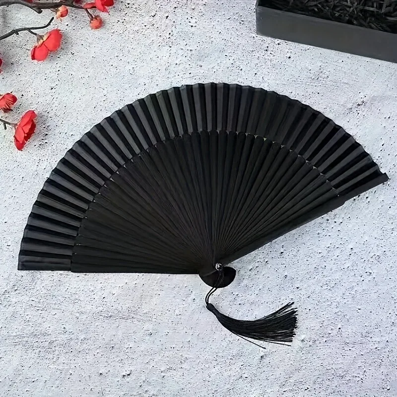 8.27-inch (21 Cm) Handheld Bamboo Silk Folding Fan, Chinese/Japanese Charming Elegant Vintage Style