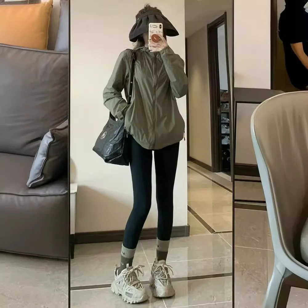 

Summer Sun Protection Clothing For Women New Outdoor Sports Zipper Hooded Super Stylish Quick-Dry Ice Silk Breathable Thin