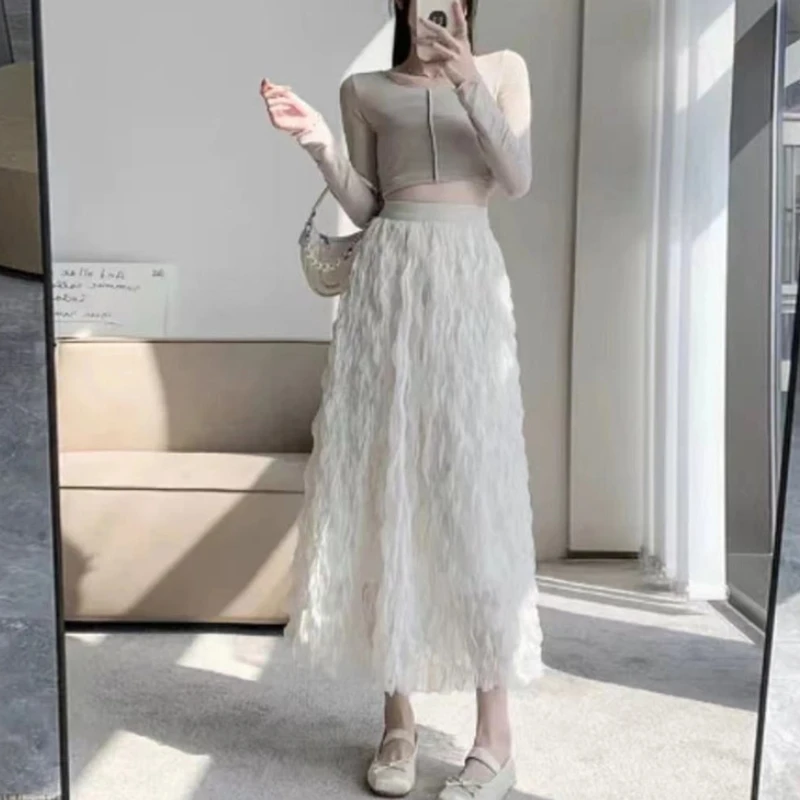 2024 Summer New Product Fashionable Elegantand High Grade Heavy Industry Wave Mesh Lace Fairy High Waist Slim Skirt for Women