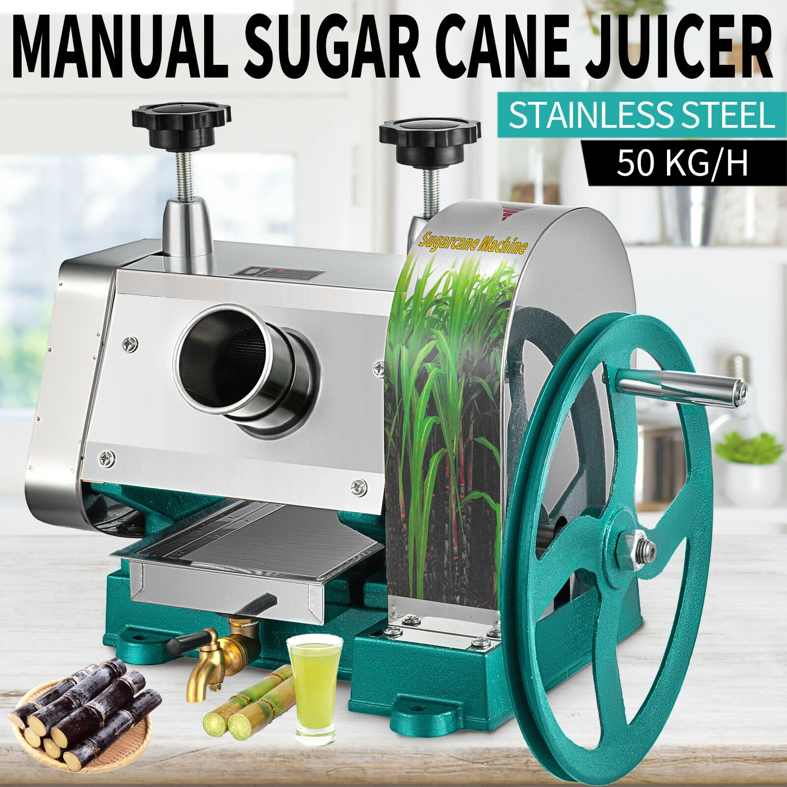 Manual Sugar Cane Juicer Machine Commercial Cane Press Stainless Steel 3Rollers 2.5