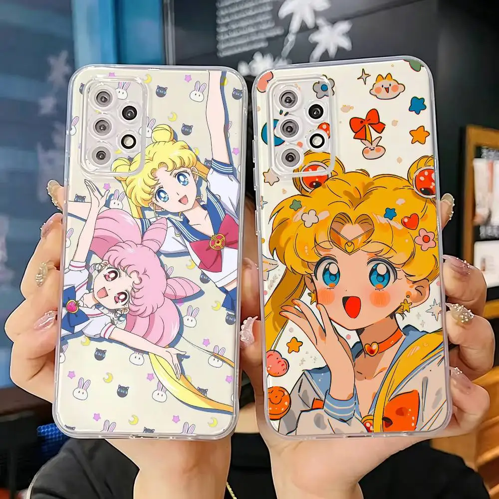 Classic Anime S-Sailor M-Moon Cute Phone Case For Samsung S25,S24,S21,S22,S23,S30,Ultra,S20,Plus,Fe Transparent Cover