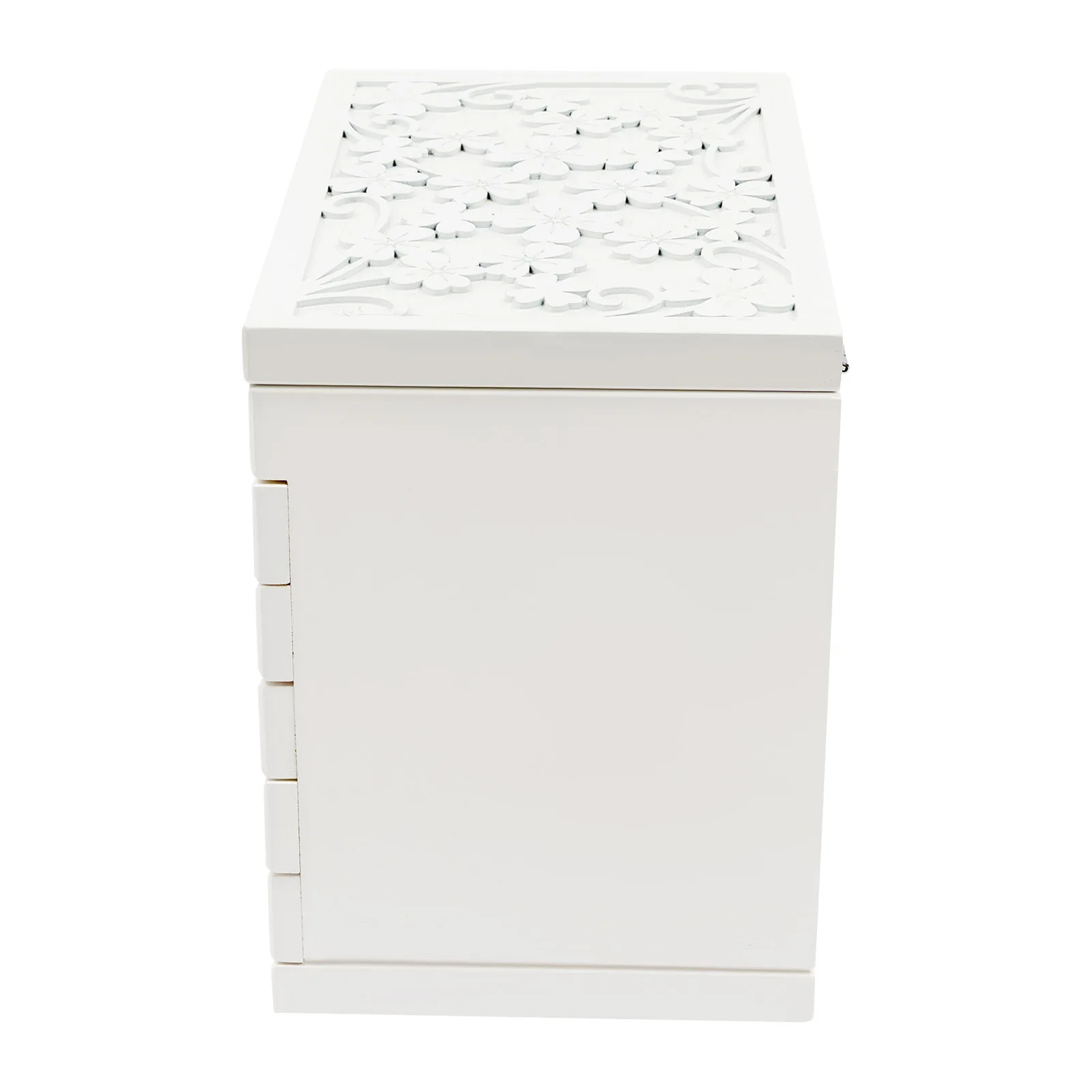 6-Schichtige Schmuck-Aufbewahrungsbox mit Spiegel, Kleeblatt-Gravur, Schmuck-Organizer, Weiß, Vintage-Stil, Aufbewahrungsbox für Ohrringe und Ringe – Detail 6