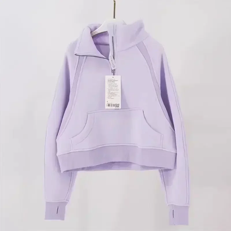 Lemon  Scuba Half Zipper High Collar Autumn Winter Thickened Warm Training Sports Fitness Outdoor Short Yoga Running Jacket