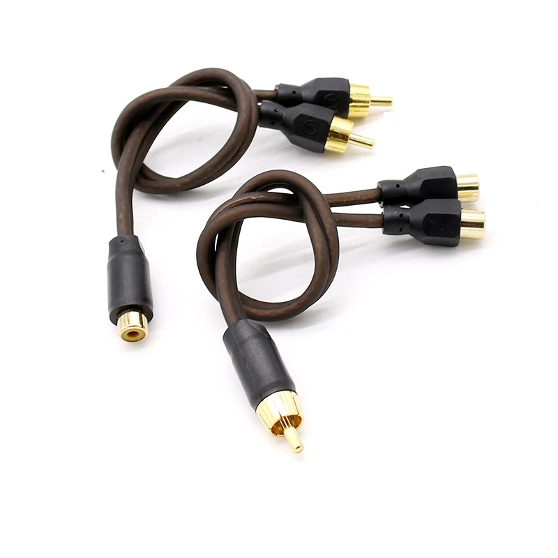 Car audio cable RCA one point two signal cable power amplifier pure copper 1 female/male to 2 male/female audio cable