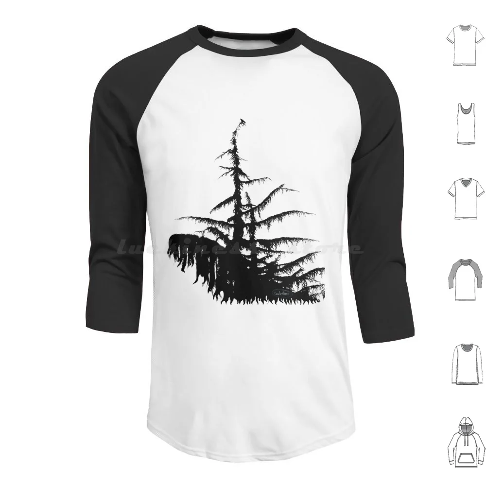 Crow Tree Hoodies Long Sleeve Crow Tree Evergreen Tree Black And White Photograph Silhouette Nature Chenoartworks