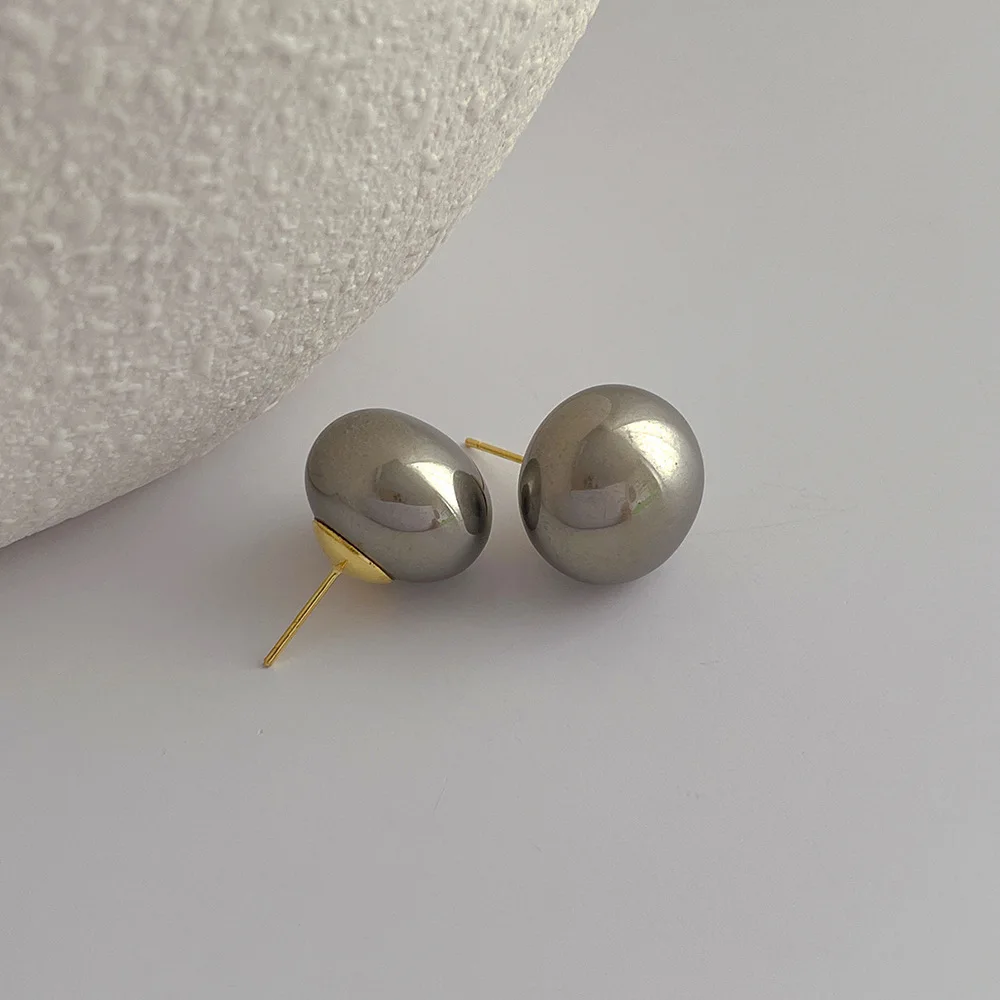 French Retro Elegant Round Grey Pearl Stud Earrings For Women Student Fashion Cute Jewelry Girl Party Gifts