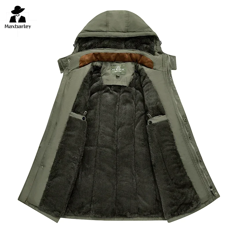 2024 Winter Jacket Men's Snow Thick fleece-lined Windproof Warm Parka Casual Camping Hunting Work Cold-proof Hooded Cotton Coat