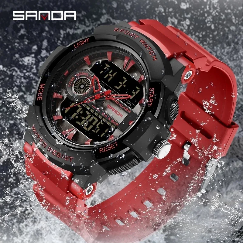 

2024 SANDA Brand Military Sports Watches Men Dual Display Watches Waterproof Shock Electronic Wristwatch Relogio Masculino 6082