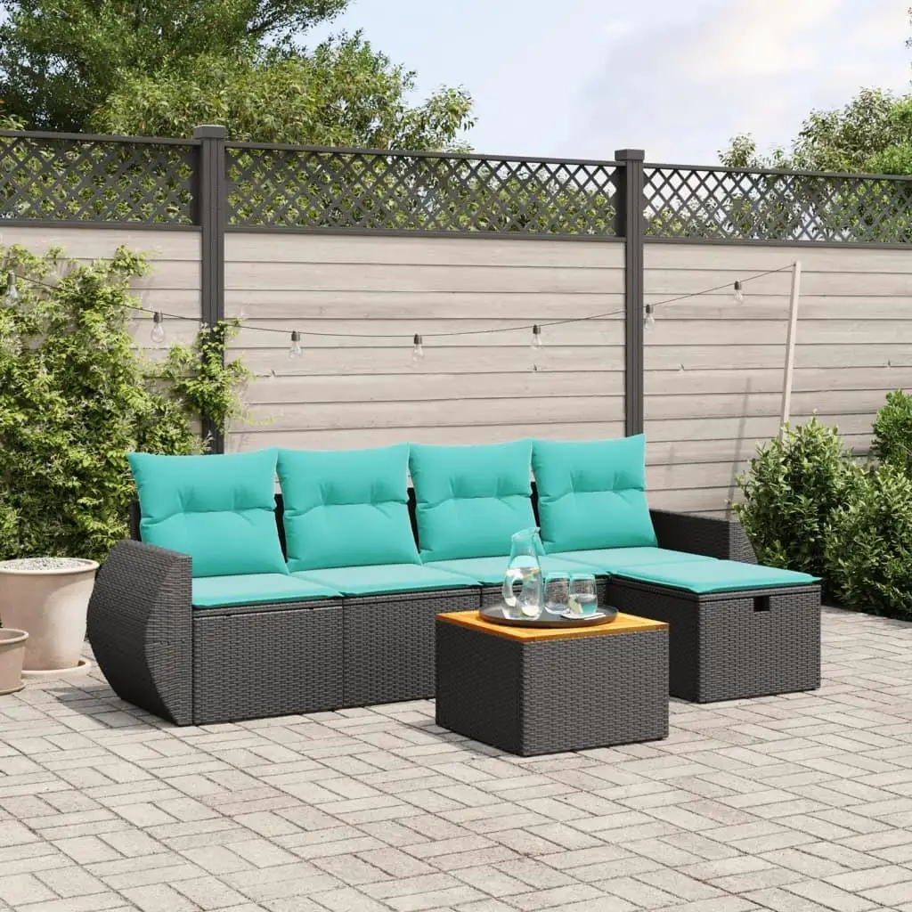 

Comfortable 6 Piece Outdoor Patio Sofa Set Black Rattan Furniture with Cushions for Garden Balcony and Terrace Use