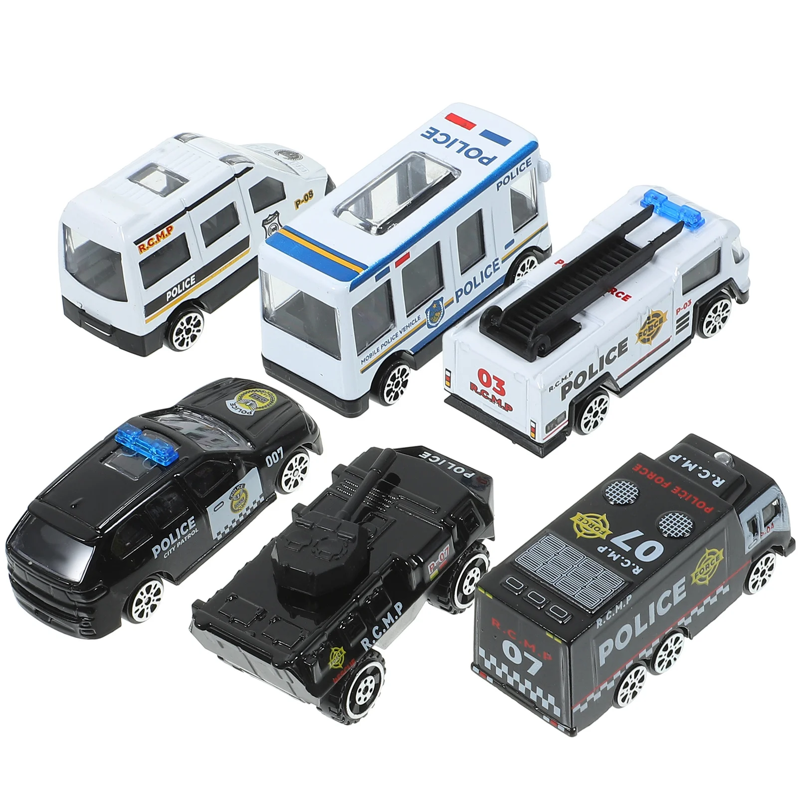 6pcs Police Car Set Die-Cast Alloy Simulation Vehicle Pull Back Children Inertia Car Non-Remote Control