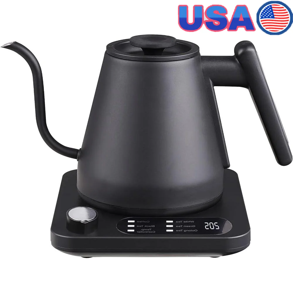 

Gooseneck Electric Kettle Precision Temperature Control 5 Presets ±5°F Adjustment 1200W Fast Boil 2H Keep Warm Real-Time Display