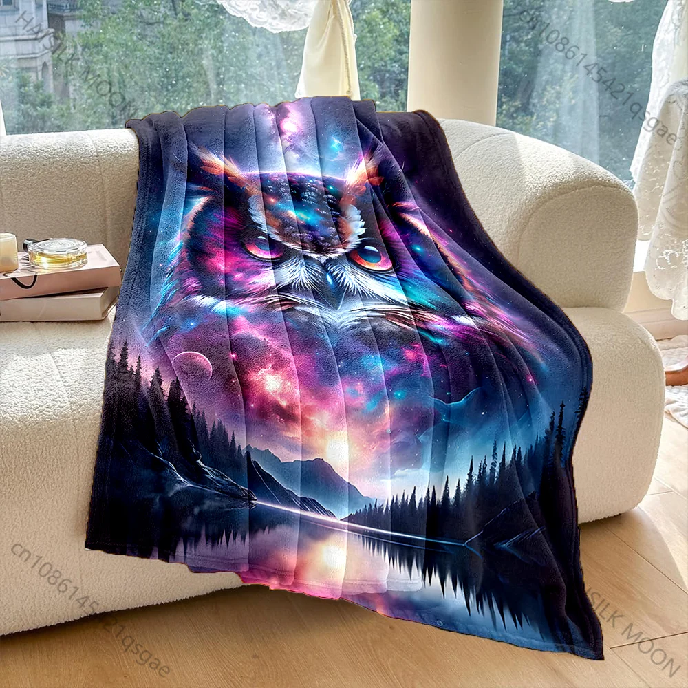 1PC Nebula owl night sky forest mountains reflection Print Adult Children Warm Blankets Home Travel Car Soft Comfortable