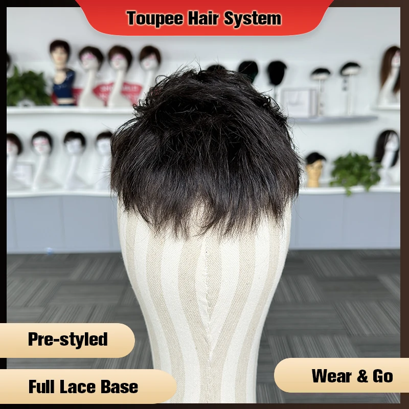 Pre Styled Full Lace Base Toupee For Men Breathable Male Prothesis Hairpieces Human Hair Replacement Systems Unit Men\'s Wig