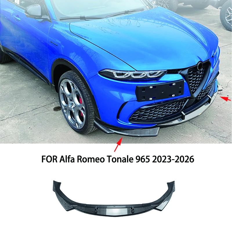 

FOR Alfa Romeo Tonale 965 2023-2026 black Carbon fiber LOOK ABS Front Bumper Lip Spoiler Splitters Cover Body kit Side Skirt