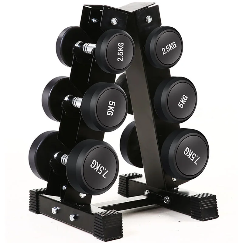 Professional Strength Training Full Set Of Stainless Steel Handle Can Be Customized Round Head Rubber Coated Solid Dumbbells