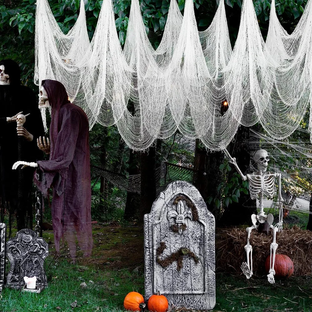 180x76cm Halloween Black Creepy Gauze Cloth Spooky Fabric Cloth for Haunted House Halloween Party Doorway Outdoors Decoration