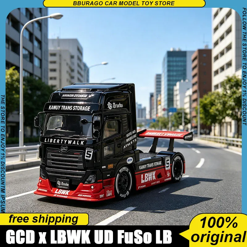 GCD × LBWK 1:64 UD Mitsubishi Fuso Heavy Tractor Trailer, Modelo Fundido a Presión, Camión Contenedor Modificado de Carrocería Ancha LB, Detallado y Coleccionable