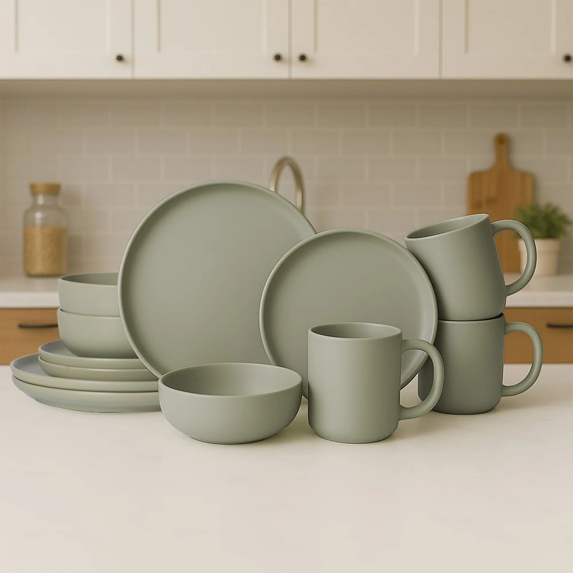 

12-Piece Stoneware Dinnerware Sets with Mugs | Microwave & Dishwasher Safe | Non-Toxic Dinner Plates Bowls Set