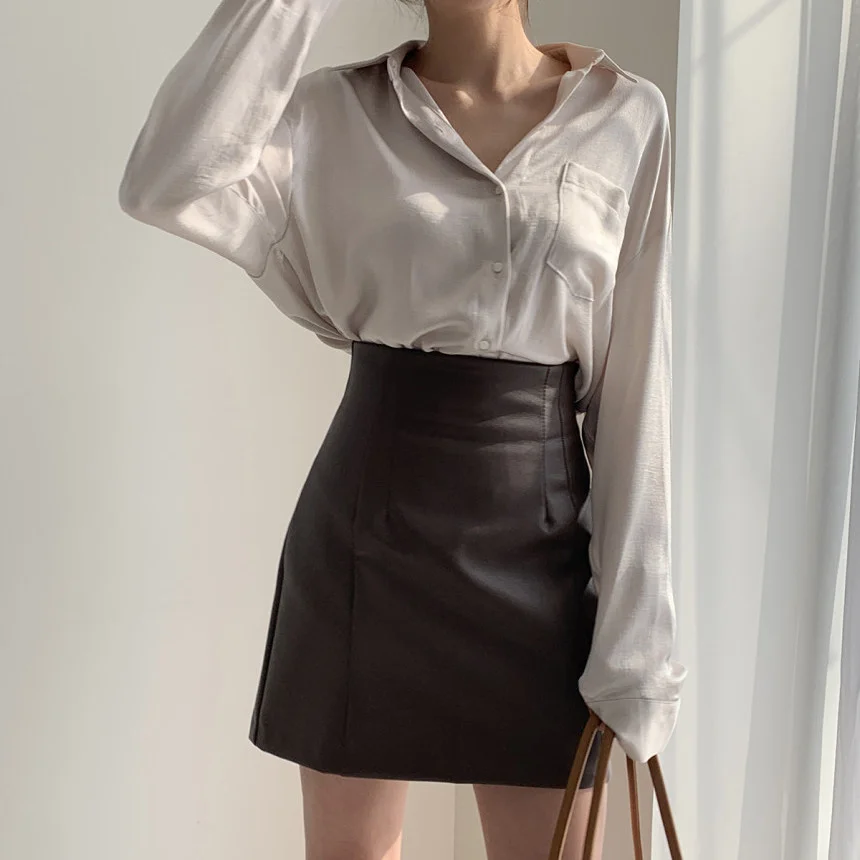 

2023 Two-piece Long Leather Skirt Skirt A-line Short Skirt Women Korean Fashion Skirts Clothes for Women