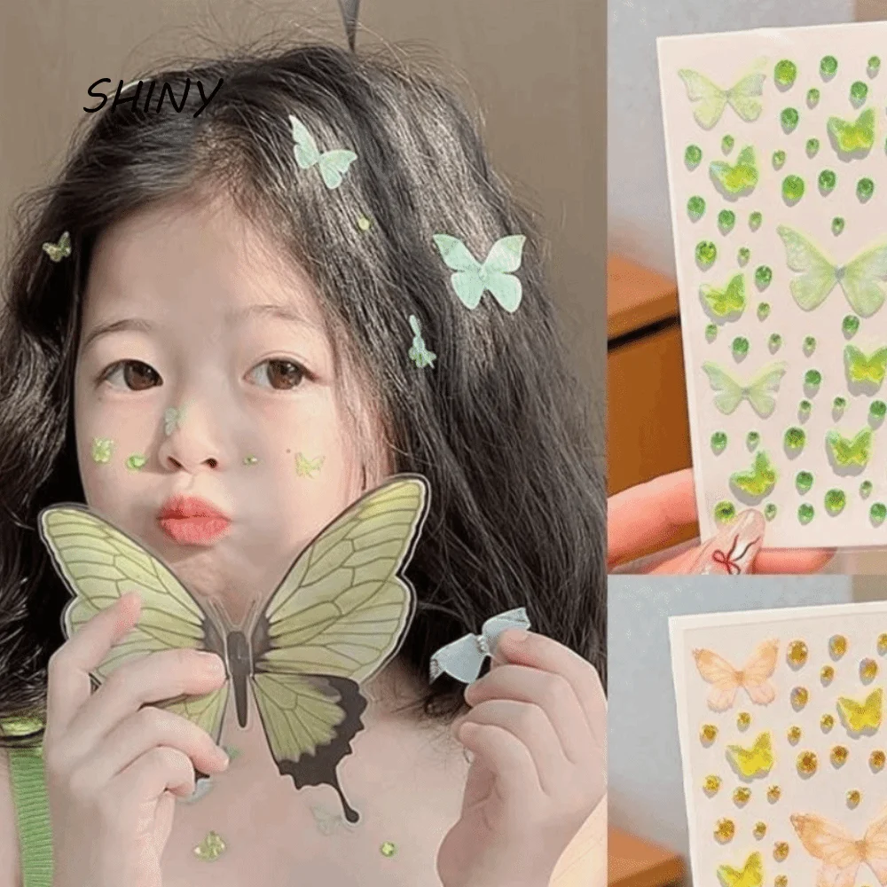 Self-adhesive Butterfly Face Stickers Rhinestone Resin Rhinestone Face Stickers Elf Butterfly Pink Green Butterfly Decals
