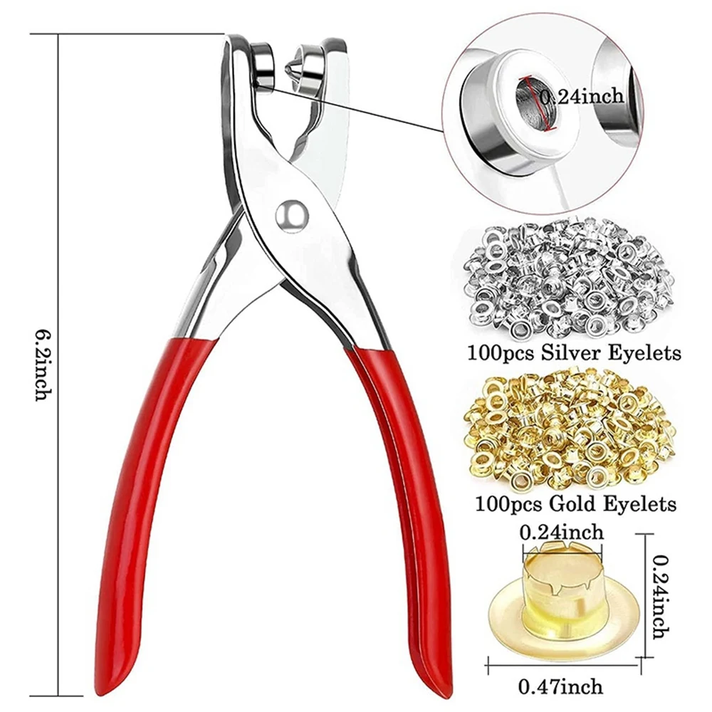 A05E-401Pcs 1/4인치 6Mm 그로멧 아일렛 플라이어 키트, 금색과 은색의 400개의 금속 아일렛이 포함된 그로멧 도구 키트, 아일렛 그로밋