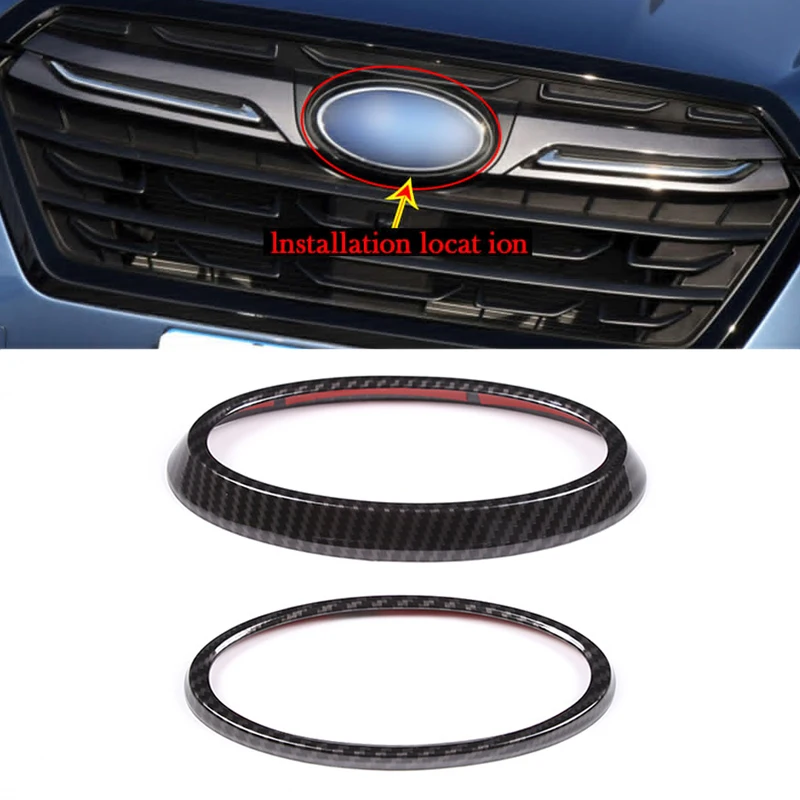 Black Carbon Fiber Texture ABS Car Exterior Front & Rear Logo Emblem Badge Ring Cover Trim Kit Fit for Subaru XV 2022 - view 2