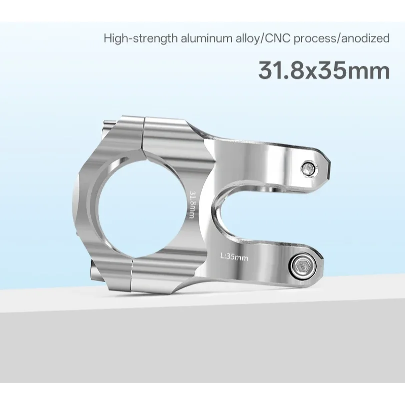 Ultralight Bicycle Stem 31.8x35mm MTB Road Bike Riser Silver Aluminum Mountain Bike Handlebar Stem