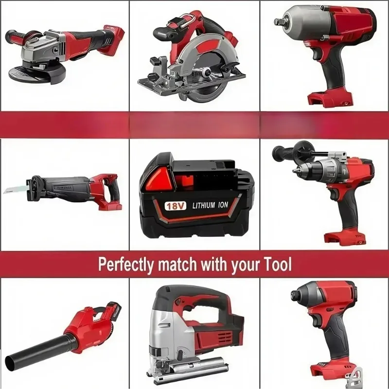 ✅-Pro baterii pro elektrické nářadí Milwaukee M18, 18V 12800mAh M18B5, nabíječka, BR, XC, vestavěná 18650 48-11-1860 48-11-1850 48-11-1840-🔥 - náhled 5