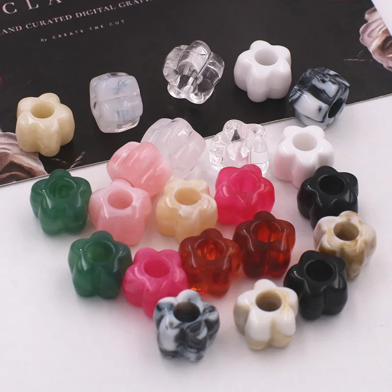 15MM Acrylic Imitation Jade Five Petaled Flower Beads Loose Spacer Beads Handmade For DIY Jewelry Making Necklace Accessories
