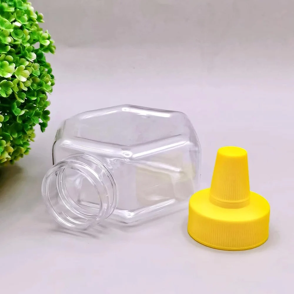 16Pcs Plastic Clear Honey Bottle Jars,7Oz Honey Squeeze Bottles,Refillable Condiment Squeeze Bottles,Hexagon Shape