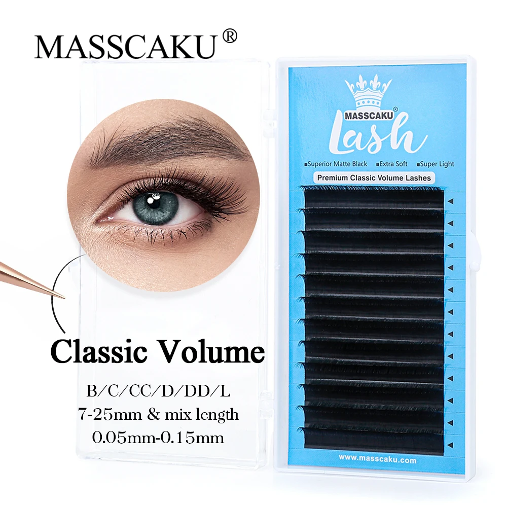 

MASSCAKU High Quality Classic Regular Eyelashes Extension 0.05/0.07/0.10/0.15mm Faux Mink Individual Russian Lash Makeup Supply