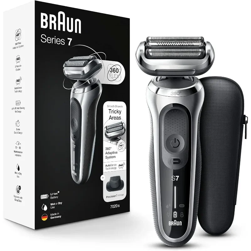 

Braun Series 7 7020s Flex Electric Razor for Men with Precision Trimmer, Wet & Dry, Rechargeable, Cordless Foil Shaver, Silver