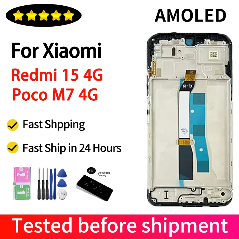 6.9 "ips lcd para xiaomi redmi 15 4g tela lcd para xiaomi poco m7 4g tela de exibição toque digitador assembléia com quadro