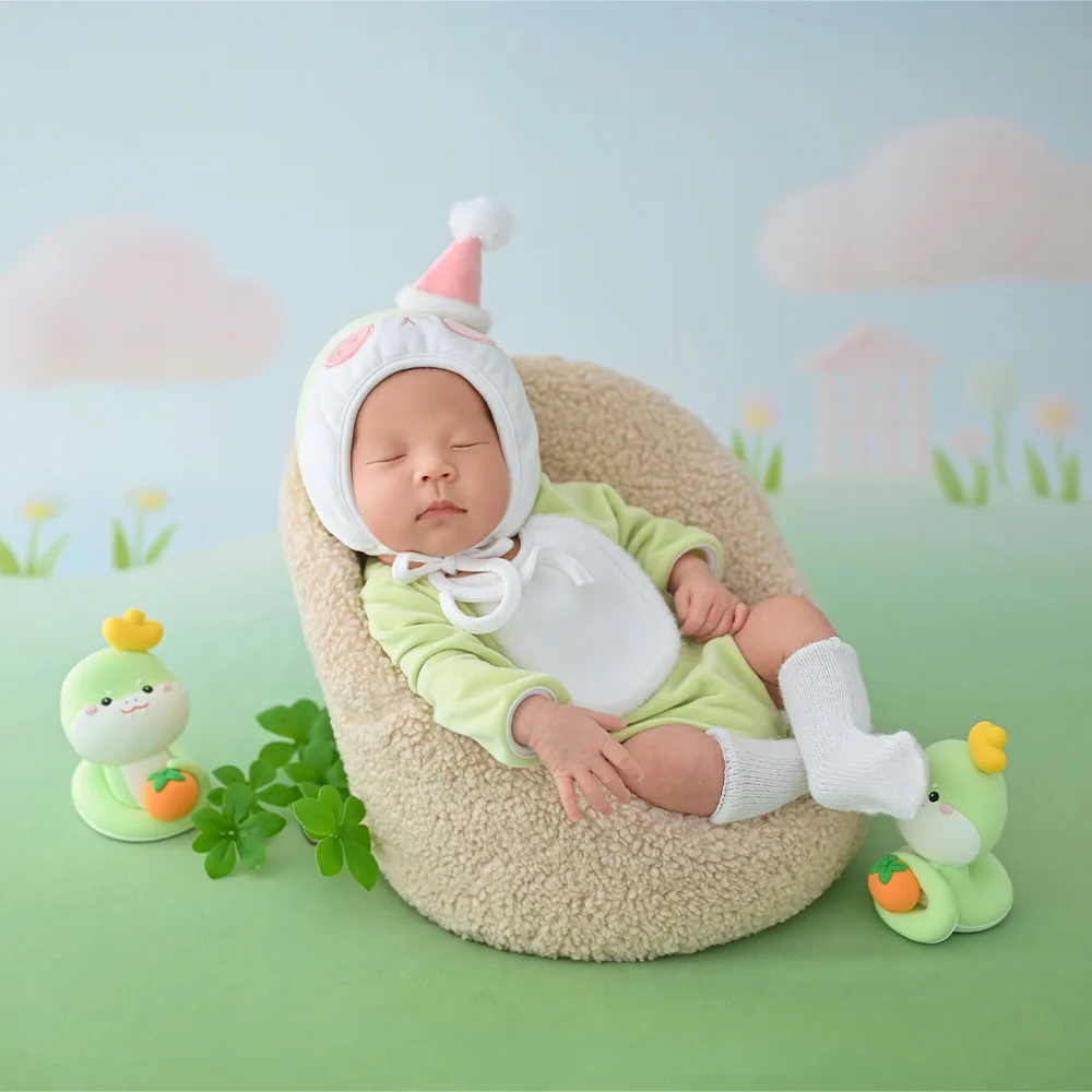 0-1 Month Baby Cute Snake Photo Theme Hat+Baby Bodysuit+Socks 3pcs Set Newborn Photography Outfit Snake Doll Studio Photo Props