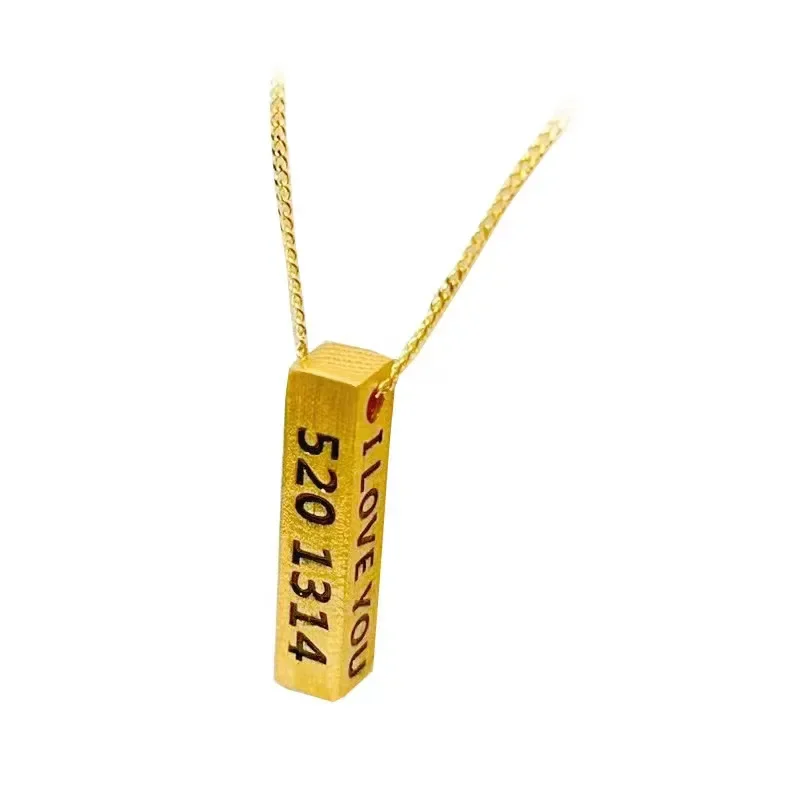 Romantic Couple necklace 9999 24K real gold LOVE square pendant necklace for girlfriend engagement gift jewelry gifts for lovers