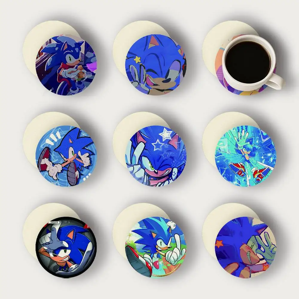 Popular Movie S-SonicS Anime 2D Wooden Coasters Heat Resistant Non-Slip Holiday Birthday Gift Durable