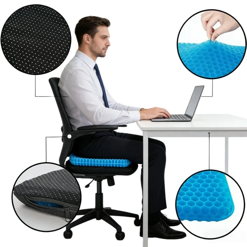 Blue 3D Honeycomb Gel Cooling Seat Cushion Breathable Ice Silk Pad for Car Home Office Chair Interior Accessories
