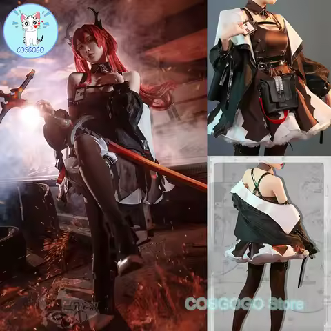 COSGOGO Game Arknights Surtr New Skin Cosplay Costume Halloween Party Outfit Women Anime Dress Headwear Wig Sets