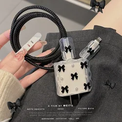 Cute Bow Charging Data Cable Protector,For IPhone 18/20w Charger Protective Cover ,Winder Accessories Cable Organizer Set