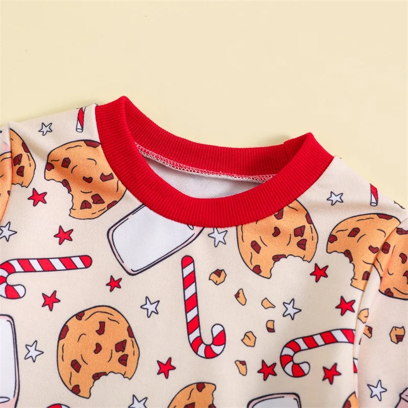 2023-08-14 Lioraitiin 0-24M Toddler Boys Girls Christmas Clothes Set Cookie Milk Print Long Sleeve Sweatshirts Long Pants Outfit