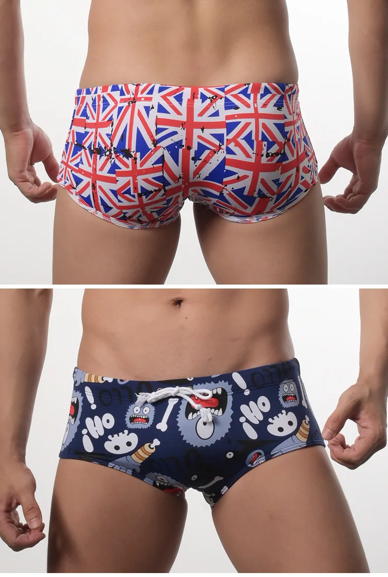 Men\'s Cartoon Boxer Short for Young Swim Trunks Printed Cup Stand Up Convex Anti Glare Strap Beach Underwear Youth Swimming Pant