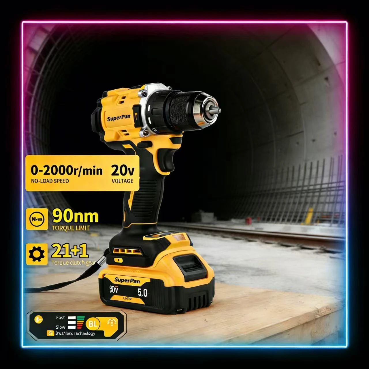 

Бесщеточная дрель SuperPan SP805, перезаряжаемая, с литий-ионным аккумулятором большой емкости, светодиодной подсветкой, прочная и практичная, совместима с аккумулятором DeWalt 20V.