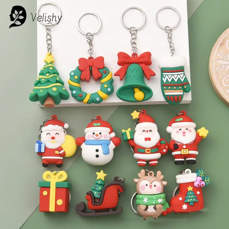 Christmas Series Santa Claus Christmas Tree Key Chains For Backpacks Pendant Cute Elk Doll Key Ring For Kids Friends Gift